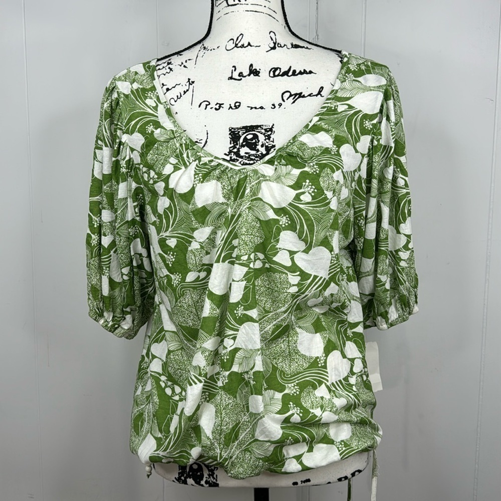 NWT Ella Moss Floral Ballon Sleeve V Neck Blouse Medium